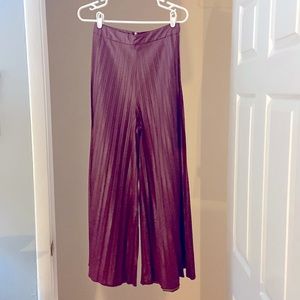 Maroon pleather wide leg pleated pants